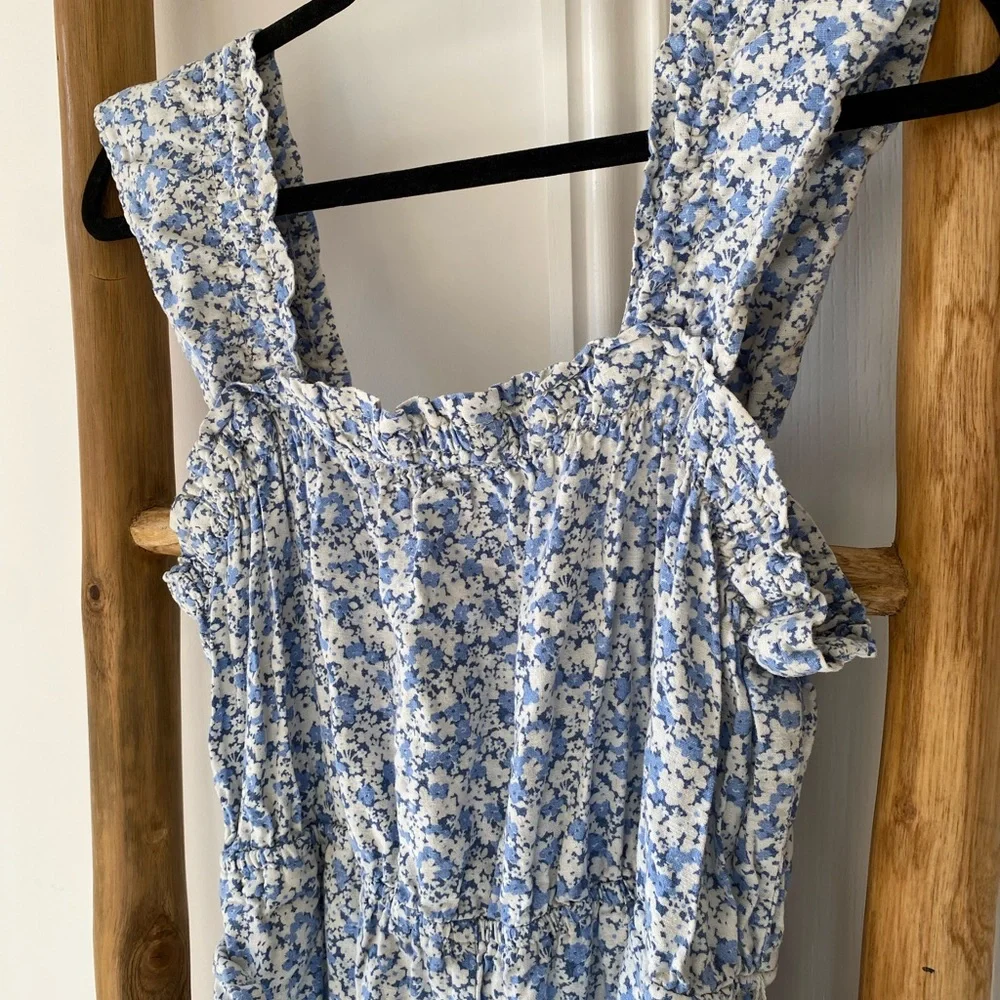 H&M Floral Square-Neck Tie Belt Jumpsuit Linen Blend Sz XL Spring Summer Casual